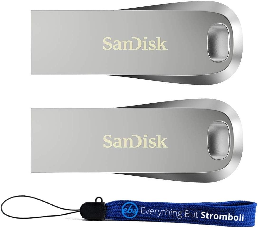 SanDisk Ultra Luxe 512GB USB 3.1 Flash Drive (Bulk 2 Pack) Works with Computer, Laptop, 150MB/s 512 GB PenDrive High Speed All Metal (SDCZ74-512G-G46) Bundle with (1) Everything But Stromboli Lanyard