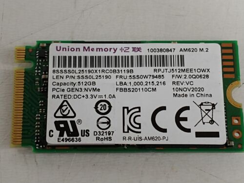 Union Memory AM620 512 GB NVMe 42mm Solid State Drive RPJTJ512MEE1OWX