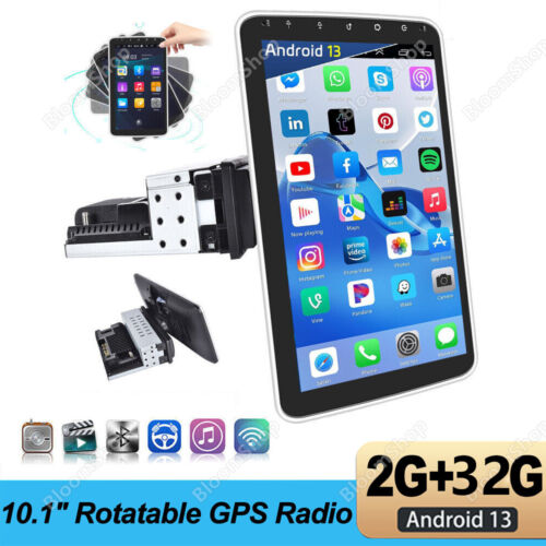 Rotatable Android 13 Touch Screen Car Stereo Radio GPS Wifi 10.1” Single 1DIN