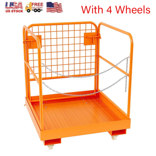 36″x36″ Forklift Safety Cage 1200lbs Capacity Work Platform Basket With 4 Wheels