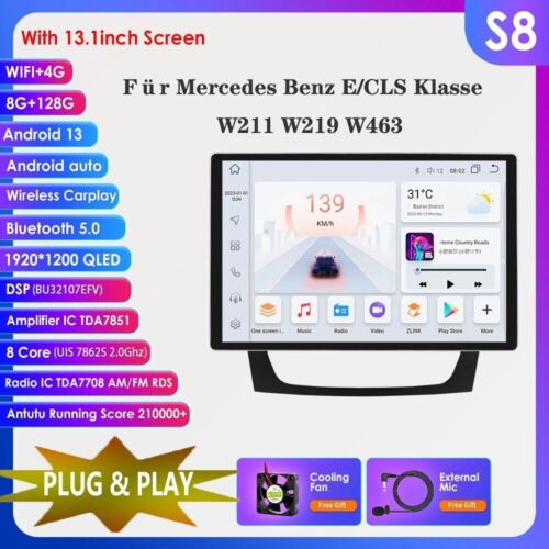 13.1″ Android 8+128GB Car Radio Stereo GPS Nav For Mercedes Benz E-W211 CLS-W219