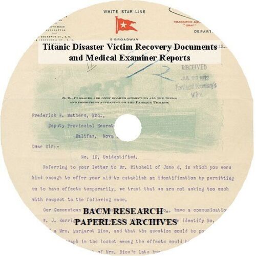 Titanic Disaster Victim Recovery Documents & Medical Examiner Reports