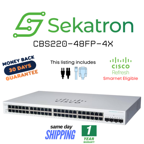 Cisco CBS220-48FP-4X 48x Gigabit Smart Switch / 4x 10G SFP+ 740W PoEFastShip