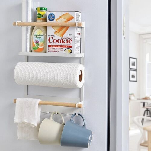 Magnetic Kitchen Spice Rack Organizer Shelf Fridge Rack with Paper Towel Holder