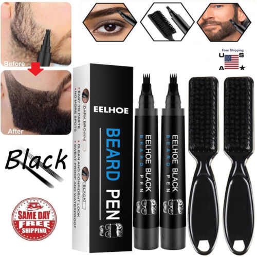 2× Waterproof Beard Pencil Filler Hair Grower Long Last Moustache Eyebrow Brush