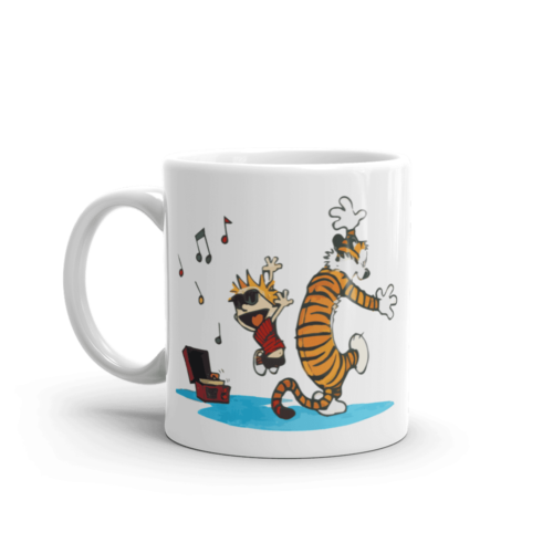 Calvin and Hobbes Dancing with Record Player Mug