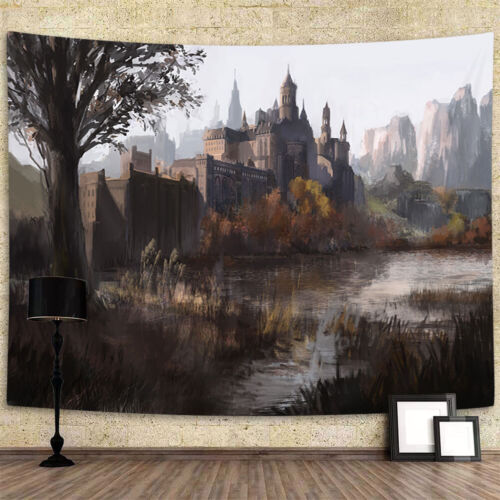 Medieval Gothic Castle Extra Large Tapestry Wall Hanging Fabric Anime Room Decor