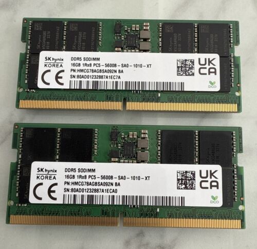 SK Hynix 16GB DDR5 5600MHz 1RX8 Laptop SODIMM RAM 1Rx8 PC5-5600B HMCG78AGBSA092N