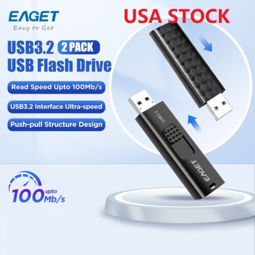 EAGET 2 PCS USB 3.2 Flash Drives 32GB 64GB Ultra-Speed Memory Stick Thumb Stick