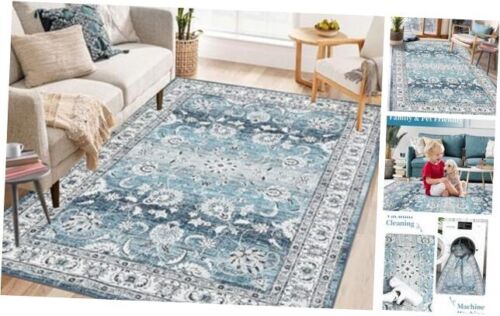 10×13 Living Room Area Rug Extra Large Washable Rug Vintage 10′ x 13′ Navy Blue