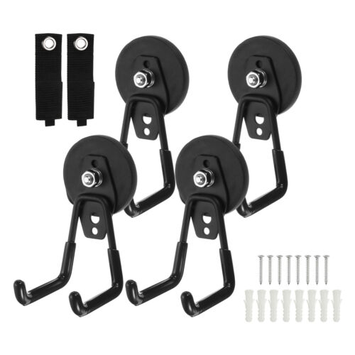 4pcs Storage Magnetic Hooks 2.6″ Magnet Hooks with Storage Straps, Black