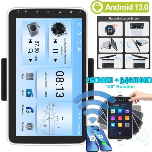 Single 1DIN Rotatable 10.1″ Android 13 Touch Screen Car Stereo Radio GPS WIFI BT