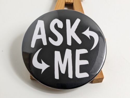 Ask Me Button Black 3″ Round 10 Pc Lot Information Help Desk Pinback Pin