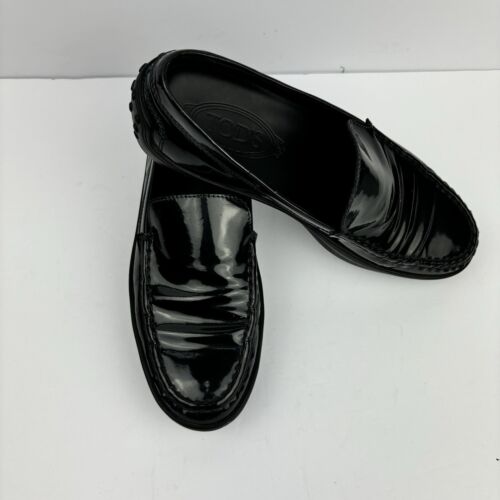 TOD’s Women’s US 8.5 Platform Black Patent Leather Driving Loafers Slip On Shoes