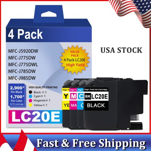 LC20E 4PK Ink Cartridges for Brother MFC-J775DW J985DW J5920DW Printers