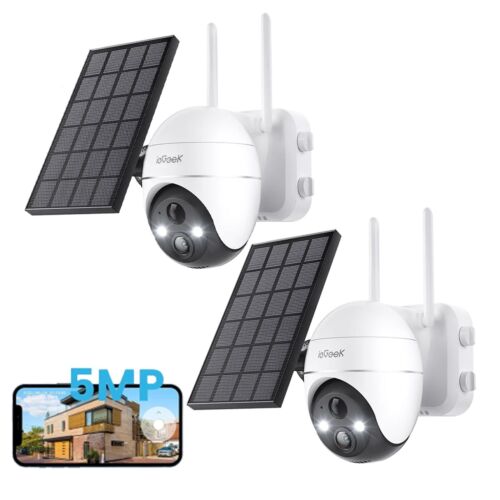 2PCS ieGeek Outdoor Wireless Solar Security Camera 5MP Home WiFi Battery CCTV