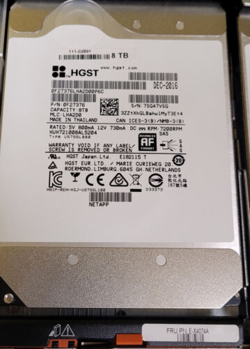 NetApp E-X4074A 8TB 7.2K SAS 12G Hard Drive for DE6600/E5660/E2760 111-02891