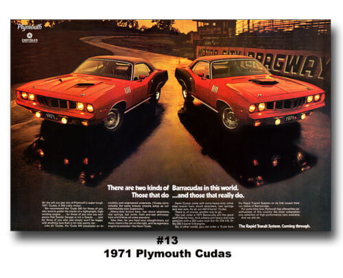 13×19 1971 PLYMOUTH CUDA 383  Ad Poster 426 HEMI 340 440 ’71 Barracuda Mopar