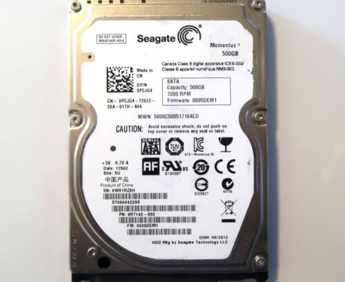 Seagate ST9500423AS 9RT143-033 0005DEM1 (6WR) SU China 2.5″ 500gb Sata 06/2012