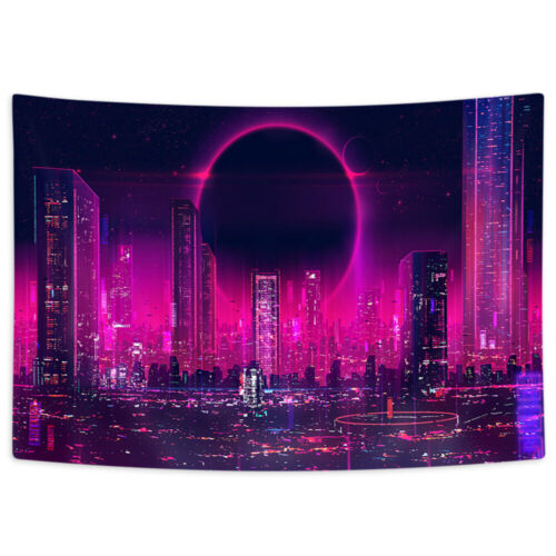 Extra Large Tapestry Wall Hanging Neon City Gothic Moon Anime Fabric Art Posters