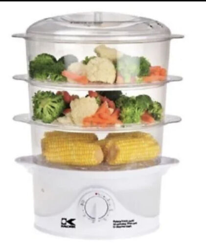 Kalorik Food Steamer 3-Tier Food Basket Rice Cooking Tray 9 Quart White DG 33761