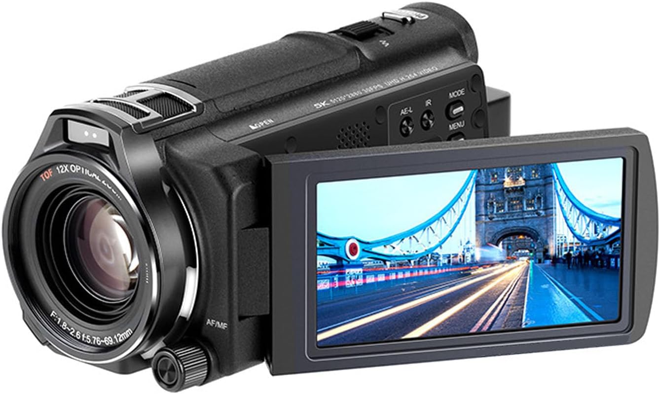 Bewinner 48MP 60FPS 4K Video Camera Camcorder, 12X Optical Zoom Vlogging Camera 3.5 Rotatable Touchscreen Video Recorder with Remote Controller, 2400mAh,No SD Card Included