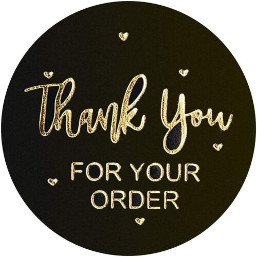 30 ‘ Thank You For Your Order ‘ Stickers Gold Black Cool Envelope 1 Inch Round