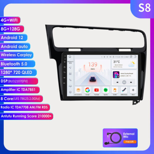 8+128GB Android 12 Car Stereo NAV DSP For VW Golf 7 MK7 2013-2017 Carplay FM AM