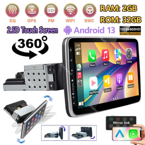 32G 1 Din Rotatable 9” Touchscreens Andriod 13 Car Stereo Radio Carplay GPS BT