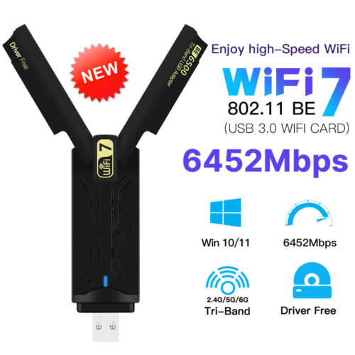 WiFi 7 USB3.0 Network Adapter BE6500 High Speed WiFi Card for Desktop Plug&Play