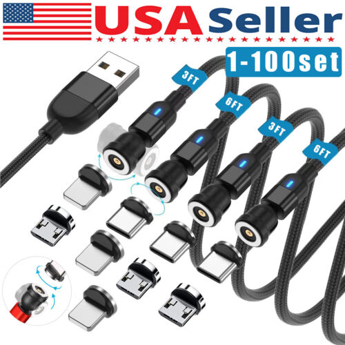 180°+360° Rotate Magnetic Charger Cable Phone Fast Charging Type C Micro USB Lot