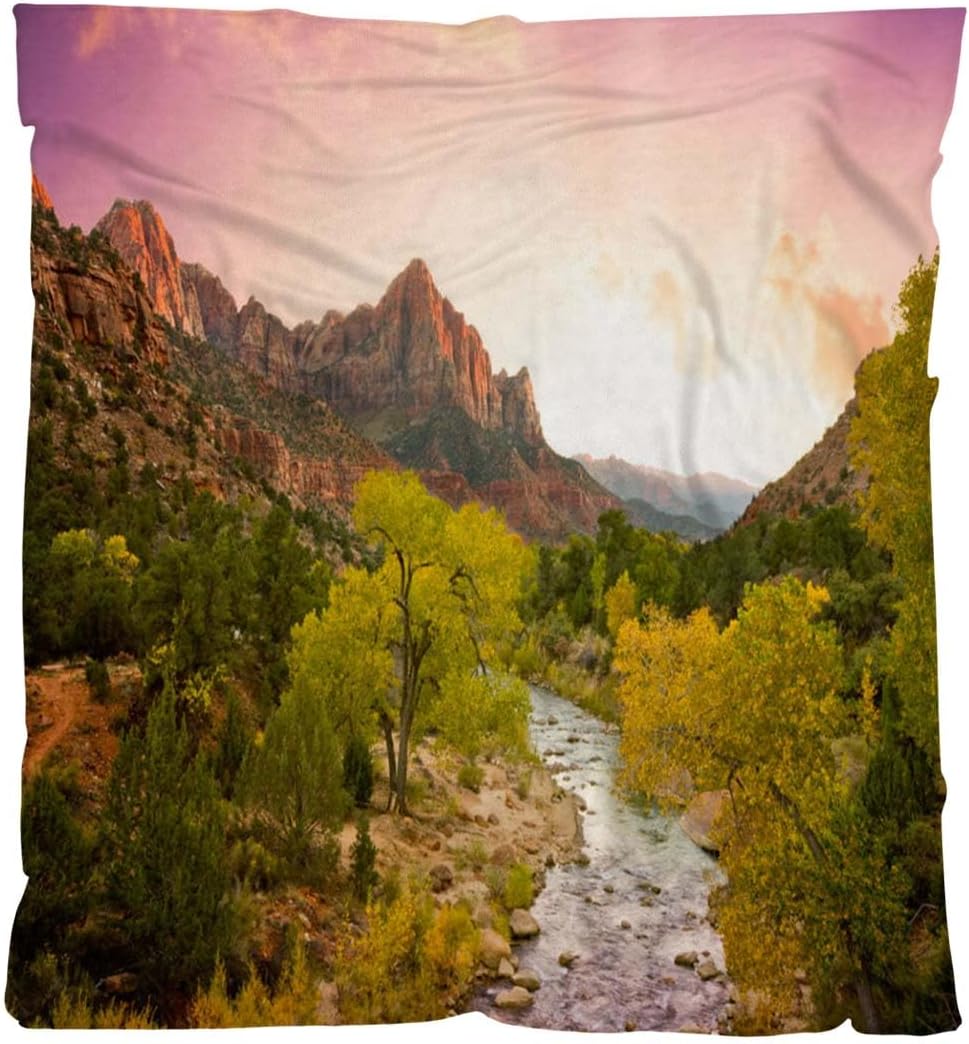 Landscape Blankets Soft Lightweight Flannel Throw Blanket Beautiful Zion National Park Landscape Warm and Cozy Throws for Bedding,Couch,Sofa and Gift 50inx60in