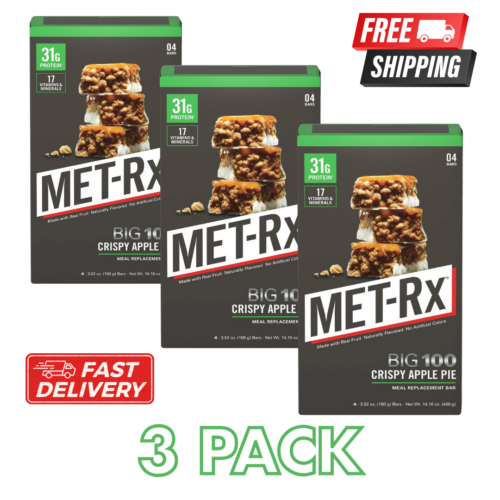 MET-Rx Big 100 Colossal Protein Bars Crispy Apple Pie Meal Replacement Bars 12ct