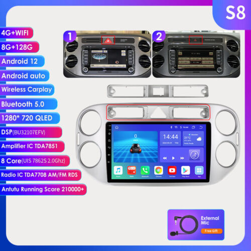 8+128GB Android QLED 8CORE Car Stereo Carplay GPS Radio for VW Tiguan 09-17 DSP