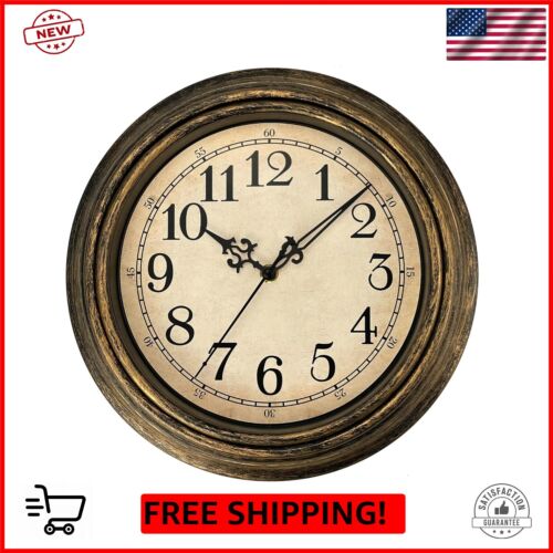 Extra Large Retro Wall Clock, 16” Non Ticking Classic Silent Vintage Wall Cl…