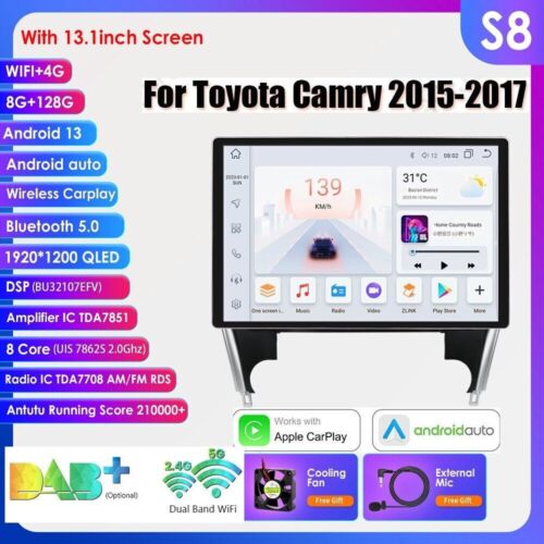 13.1″ For Toyota Camry 2015-17 CarPlay Android Car Stereo Radio GPS 8+128GB QLED