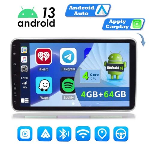 10in 1Din Android 13 Carplay Rotatable Car Radio Stereo Player 64G WIFI USB GPS