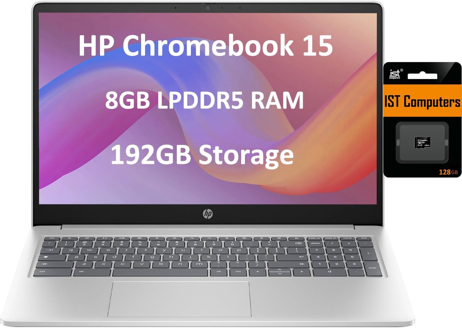 HP Chromebook 15 15.6″ HD (Intel Pentium N6000, 8GB RAM, 192GB Storage (64GB eMMc + 128GB SD Card), UHD Graphics, Numeric KB) Home & Student Laptop, Anti-Glare, Webcam, Wi-Fi, Chrome OS, Silver