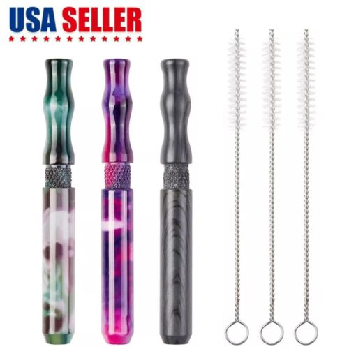 3 Packs One Hitter Pipes With 3 Brush Metal Tobacco Smoking Pipes Bats Accessory