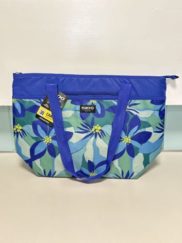 Igloo Insulated Cooler Tote Bag Shopper Blue Floral, 30 cans max capacity