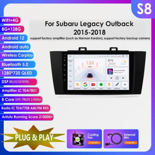 8+128GB For 15-18 Subaru Legacy Outback Carplay Android Car Stereo Radio GPS DSP