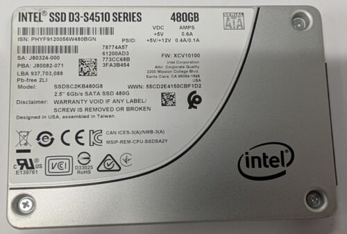 Intel D3-S4510 480GB, Internal, 2.5″ (SSDSC2KB480G8) Solid State Drive