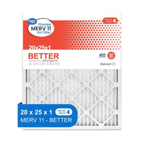 Great Value 20x25x1 MERV11 BETTER HVAC Air and Furnance Filter Reduces Allergens