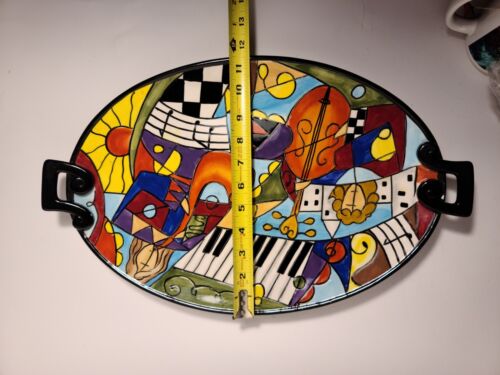 Prospero Colorful Jazzy Hobo 2 Handled Oval Platter 11” x 18” Studio Designworks