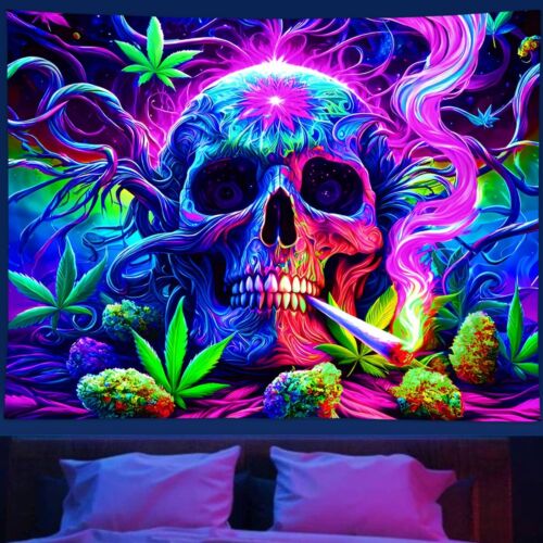 Blacklight Skull Extra Large Tapestry UV Reactive Wall Hanging Art Home Decor