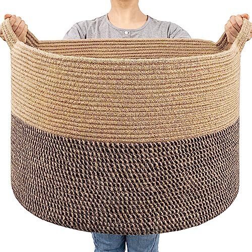 Extra Large Wicker Storage Basket 83L Woven Blanket Storage for Living Room