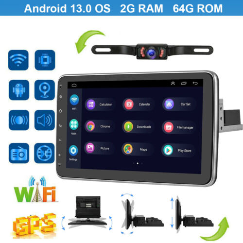 Rotatable 10.1″ Android 13 Touch Screen Car Stereo Radio GPS WIFI BT Single 1DIN