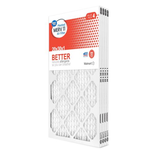 20x30x1; MERV 11 BETTER HVAC Air and Furnance Filter,Reduces Allergens,4 Filters