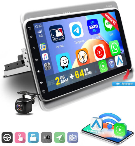 Touch Screen Rotatable 10.1”Android13 Car Stereo Radio Single 1DIN GPS Wifi CAM