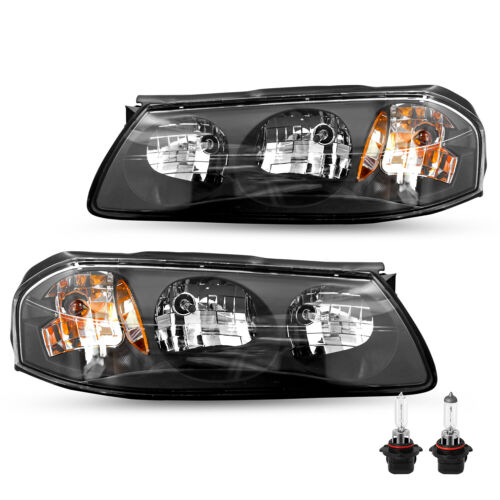 For 2000-2005 Chevy Impala Black Housing Headlights Assembly w/Bulbs LH+RH 00-05